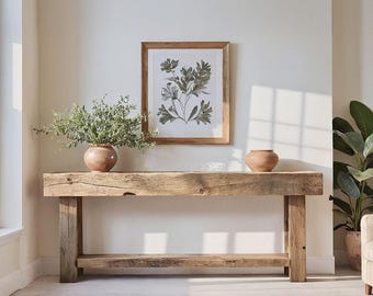 Custom Rustic Wooden Console Table – Handmade Farmhouse Live Edge Solid Wood Entryway Hallway Dresser – Narrow Handcrafted for Living Room