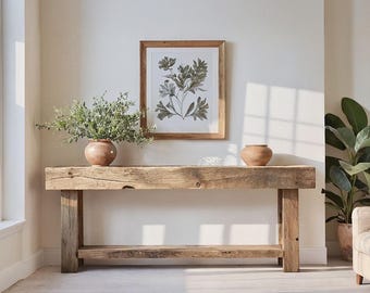 Rustic Wooden Console Table – Custom Farmhouse Style, Live Edge Solid Wood Entryway, Hallway Dresser