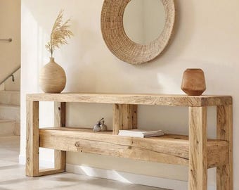 Custom Rustic Wooden Console Table – Handmade Farmhouse Live Edge Solid Wood Entryway Hallway Dresser – Narrow Handcrafted for Living Room