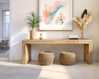 Custom Rustic Wooden Console Table – Handmade Farmhouse Live Edge Solid Wood Entryway Hallway Dresser – Narrow Handcrafted for Living Room