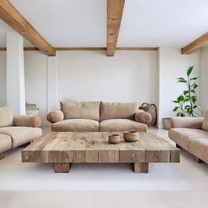 Rustic Wooden Coffee Table – Custom Handmade Farmhouse Style, Solid Rectangular Live Edge Wood Decor