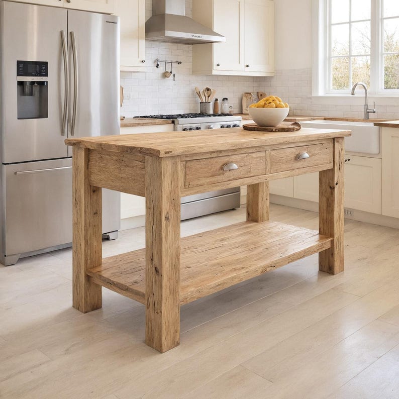 Rustic Wooden Kitchen Island – Custom Handmade Farmhouse Style With ...