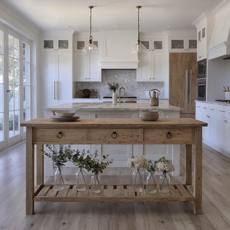 Rustic Wooden Kitchen Island – Custom Handmade Farmhouse Style With ...