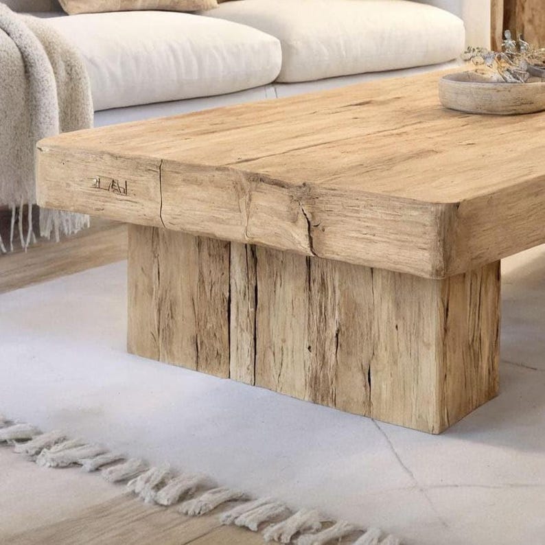Rustic Wooden Coffee Table – Custom Handmade Farmhouse Style, Solid Rectangular Live Edge Wood Decor zdjęcie 3