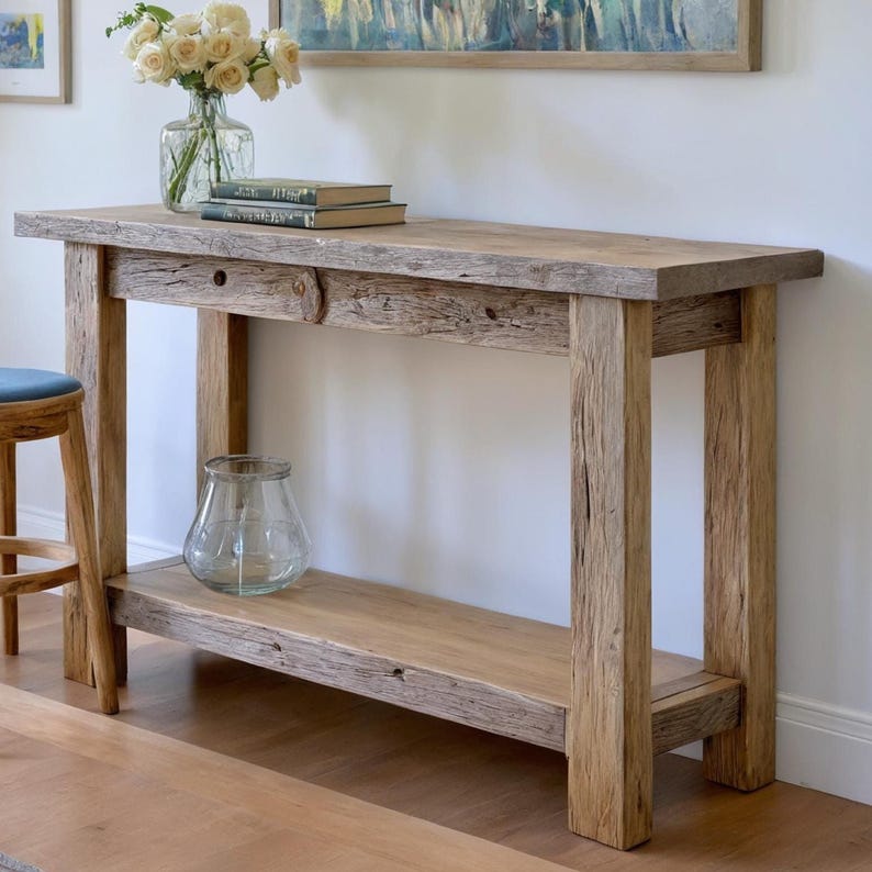 Rustic Wooden Console Table – Custom Farmhouse Style, Live Edge Solid ...