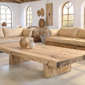 Rustic Wooden Coffee Table – Custom Handmade Farmhouse Style, Solid Rectangular Live Edge Wood Decor