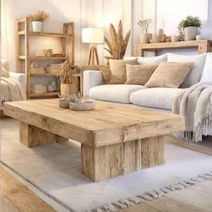 Rustic Wooden Coffee Table – Custom Handmade Farmhouse Style, Solid Rectangular Live Edge Wood Decor zdjęcie 5