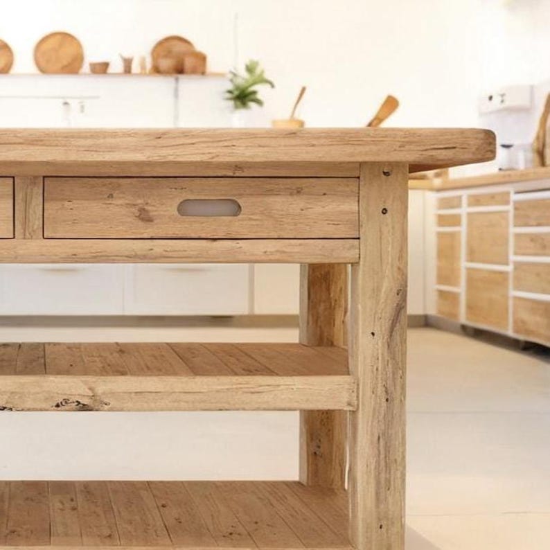 Rustic Wooden Kitchen Island – Custom Handmade Farmhouse Style With ...