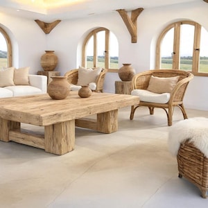 Rustic Wooden Coffee Table – Custom Handmade Farmhouse Style, Solid Rectangular Live Edge Wood Decor image 5