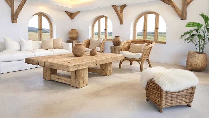 Rustic Wooden Coffee Table – Custom Handmade Farmhouse Style, Solid Rectangular Live Edge Wood Decor image 5