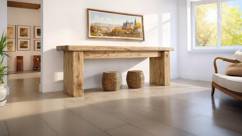 Tavolo consolle rustico in legno – Stile rustico personalizzato, ingresso in legno massello con bordo vivo, cassettiera per corridoio immagine 7