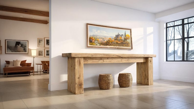 Tavolo consolle rustico in legno – Stile rustico personalizzato, ingresso in legno massello con bordo vivo, cassettiera per corridoio immagine 5