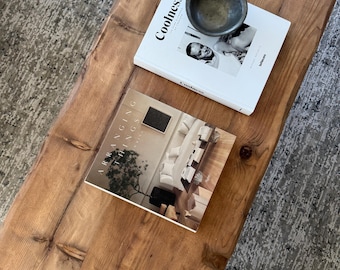 Rustic Wooden Coffee Table – Custom Handmade Farmhouse Style, Solid Rectangular Live Edge Wood Decor