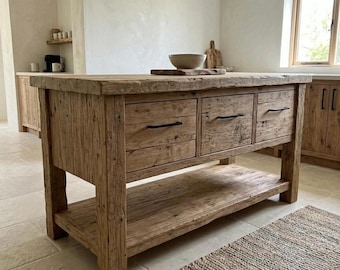 Handmade Live Edge Kitchen Island: Rustic Farmhouse Style with Storage