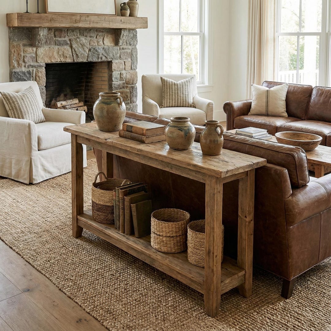 Rustic Wooden Console Table – Custom Farmhouse Style, Live Edge Solid ...