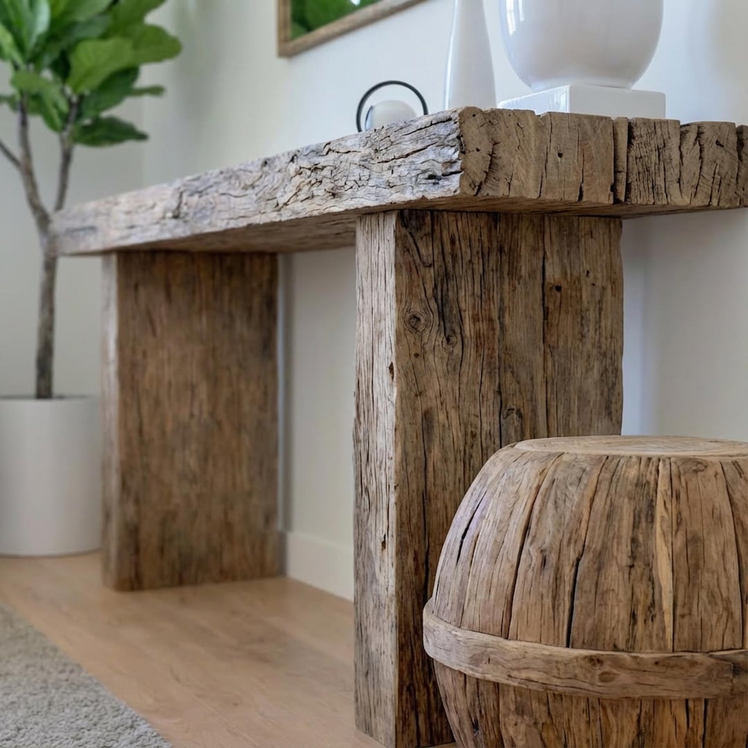 Rustic Wooden Console Table – Custom Farmhouse Style, Live Edge Solid ...