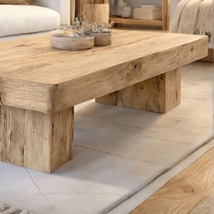 Rustic Wooden Coffee Table – Custom Handmade Farmhouse Style, Solid Rectangular Live Edge Wood Decor zdjęcie 4