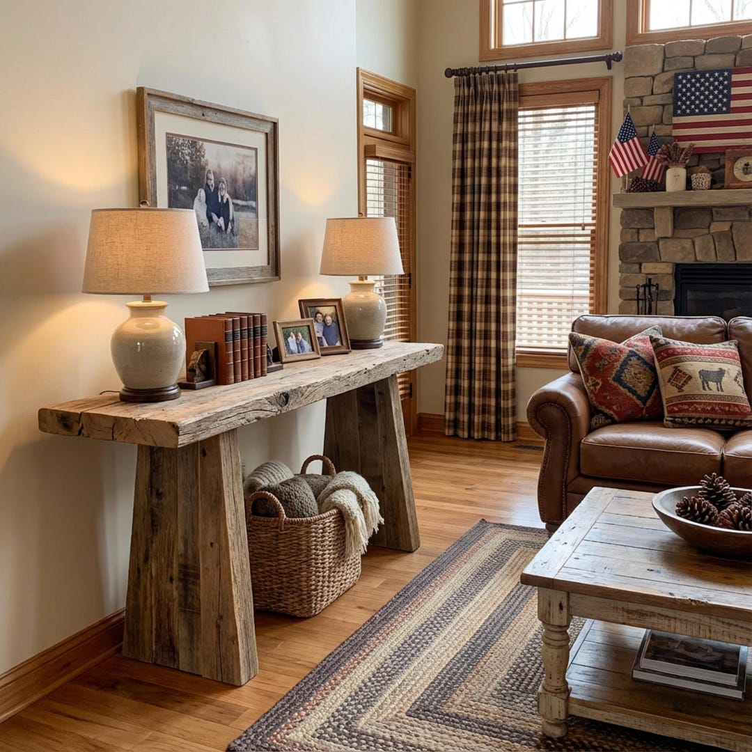 Rustic Wooden Console Table – Custom Farmhouse Style, Live Edge Solid ...