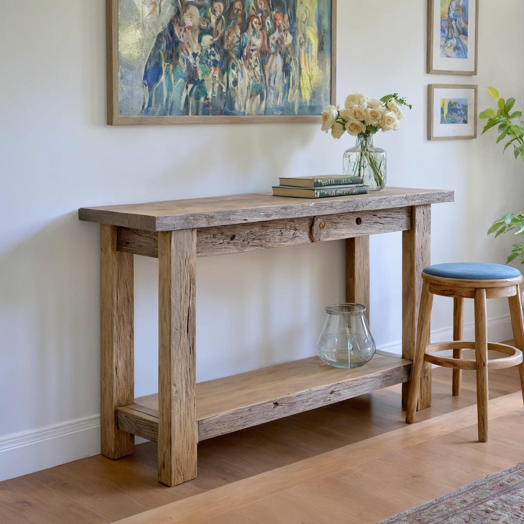 Rustic Wooden Console Table – Custom Farmhouse Style, Live Edge Solid ...