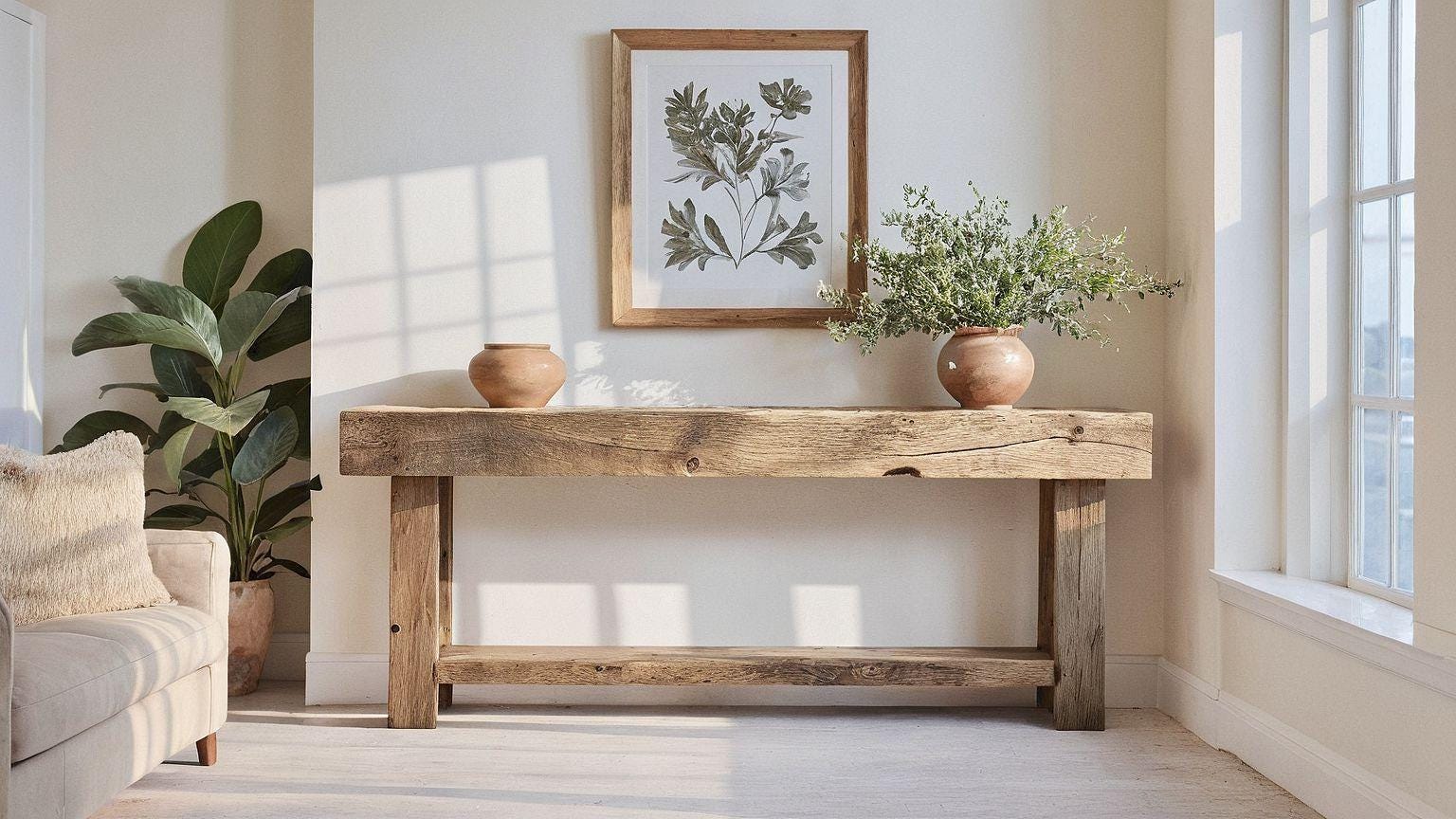 Rustic Wooden Console Table – Custom Farmhouse Style, Live Edge Solid ...