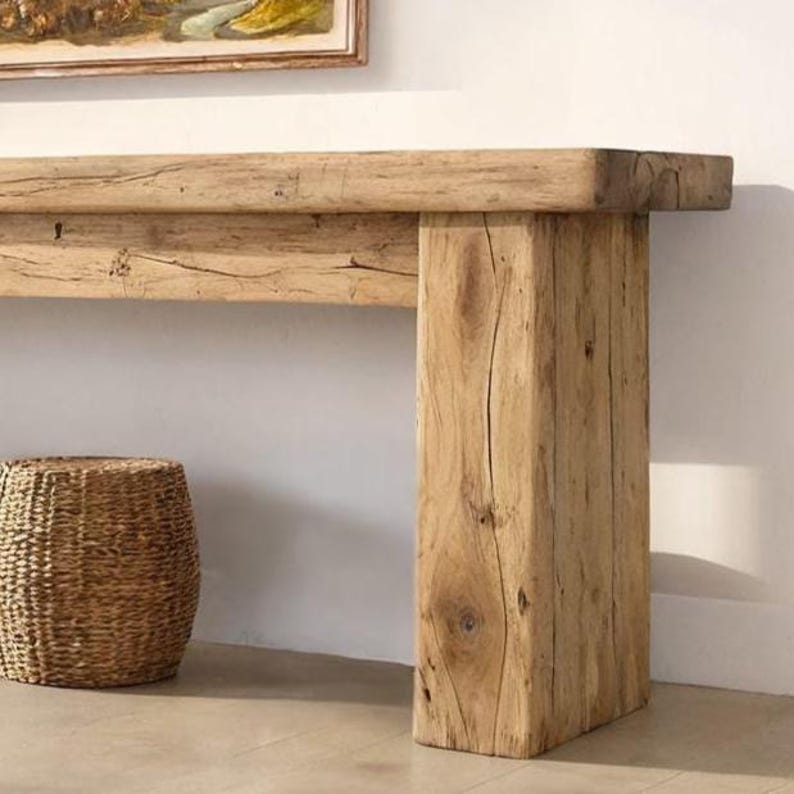 Tavolo consolle rustico in legno – Stile rustico personalizzato, ingresso in legno massello con bordo vivo, cassettiera per corridoio immagine 4