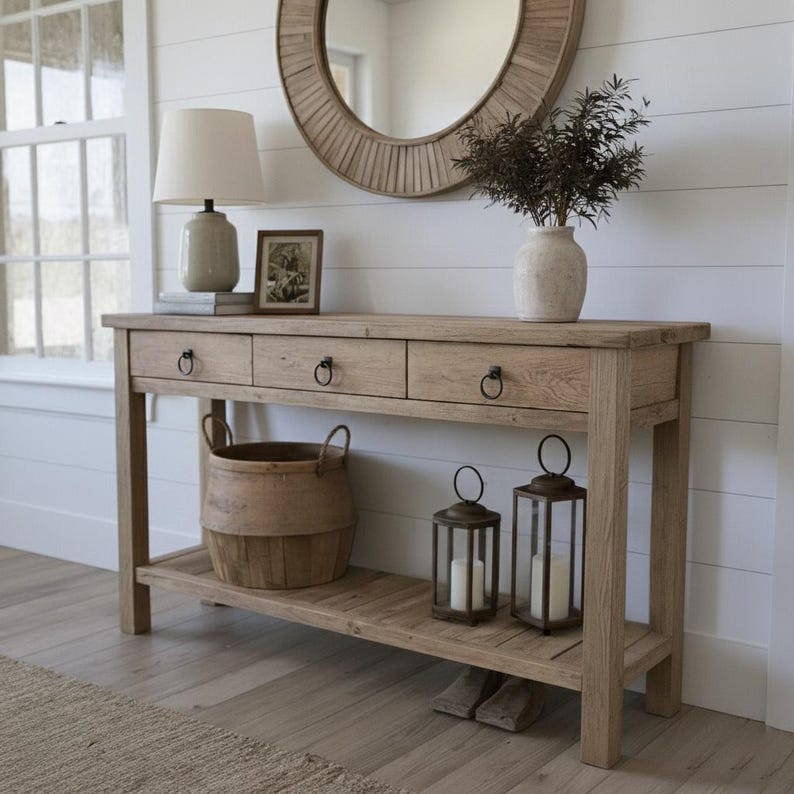 Rustic Wooden Console Table – Custom Farmhouse Style, Live Edge Solid ...