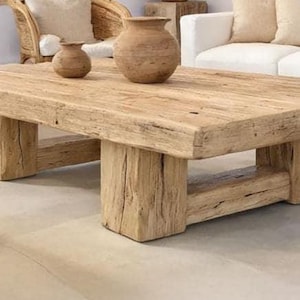 Rustic Wooden Coffee Table – Custom Handmade Farmhouse Style, Solid Rectangular Live Edge Wood Decor image 4