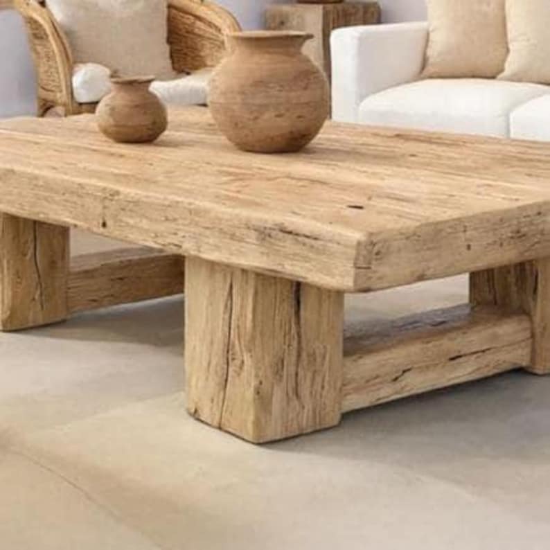 Rustic Wooden Coffee Table – Custom Handmade Farmhouse Style, Solid Rectangular Live Edge Wood Decor image 4