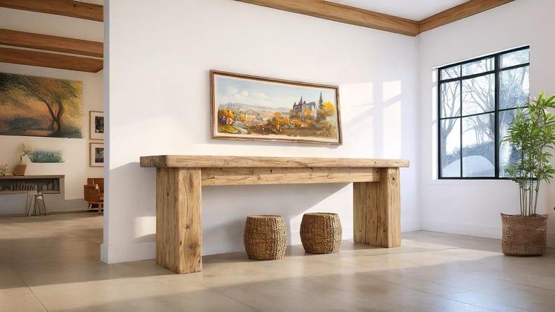 Tavolo consolle rustico in legno – Stile rustico personalizzato, ingresso in legno massello con bordo vivo, cassettiera per corridoio immagine 8