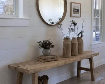 Consola rústica de madera: estilo rústico personalizado, entrada de madera maciza con borde natural y cómoda para el pasillo.