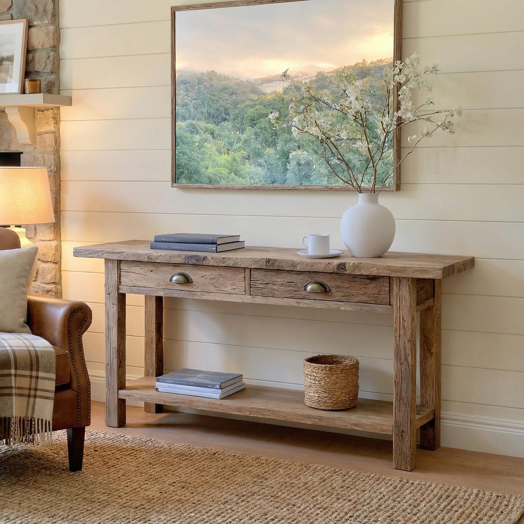 Rustic Wooden Console Table – Custom Farmhouse Style, Live Edge Solid ...