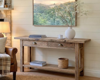 Rustic Wooden Console Table – Custom Farmhouse Style, Live Edge Solid Wood Entryway, Hallway Dresser