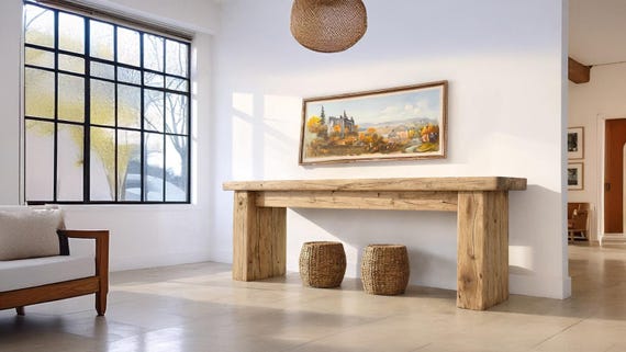 Rustic Wooden Console Table – Custom Farmhouse Style, Live Edge Solid Wood Entryway, Hallway Dresser