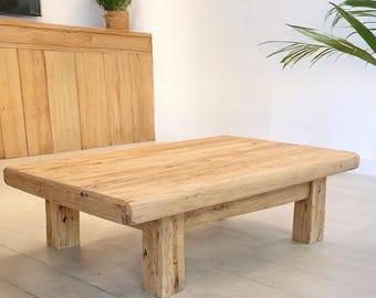 Rustic Wooden Coffee Table – Custom Handmade Farmhouse Style, Solid Rectangular Live Edge Wood Decor