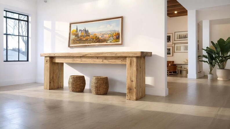 Tavolo consolle rustico in legno – Stile rustico personalizzato, ingresso in legno massello con bordo vivo, cassettiera per corridoio immagine 6