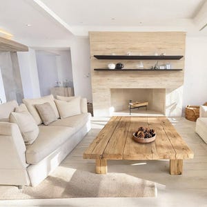 Rustic Wooden Coffee Table – Custom Handmade Farmhouse Style, Solid Rectangular Live Edge Wood Decor