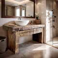 Custom Handmade Rustic Wooden Bathroom Vanity | Farmhouse Style Sink Shelf | Live Edge Handcrafted Unique Wood Table | Mid Century Cabinet