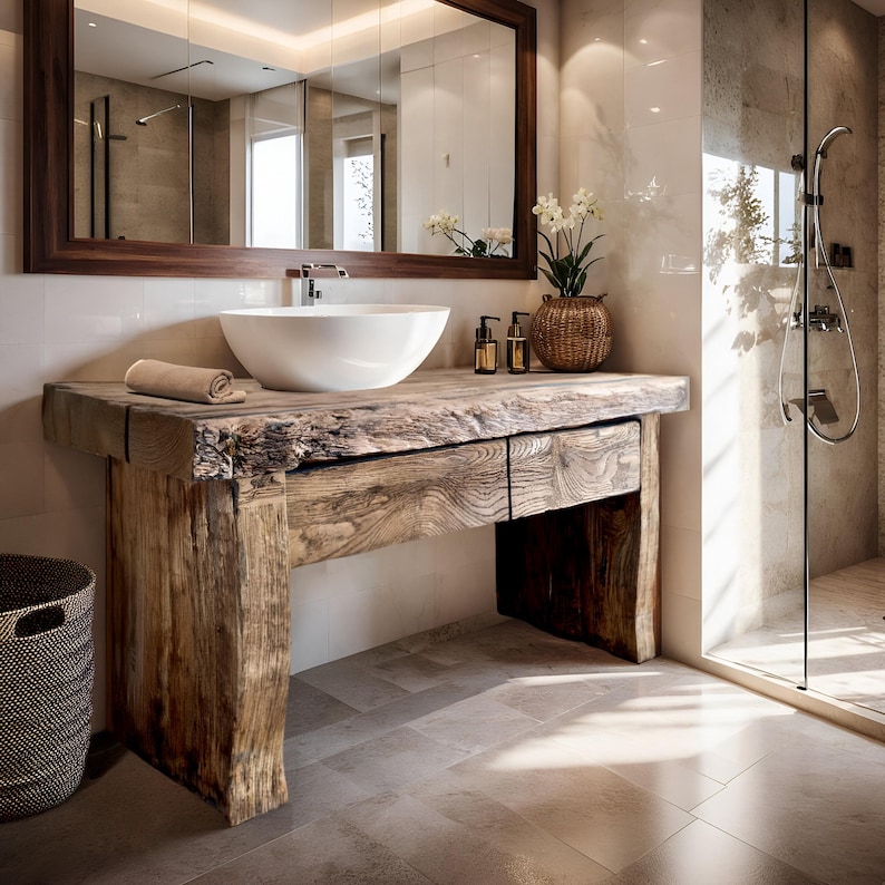 Custom Handmade Rustic Wooden Bathroom Vanity