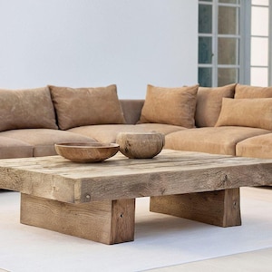 Rustic Wooden Coffee Table – Custom Handmade Farmhouse Style, Solid Rectangular Live Edge Wood Decor