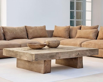 Rustic Wooden Coffee Table – Custom Handmade Farmhouse Style, Solid Rectangular Live Edge Wood Decor