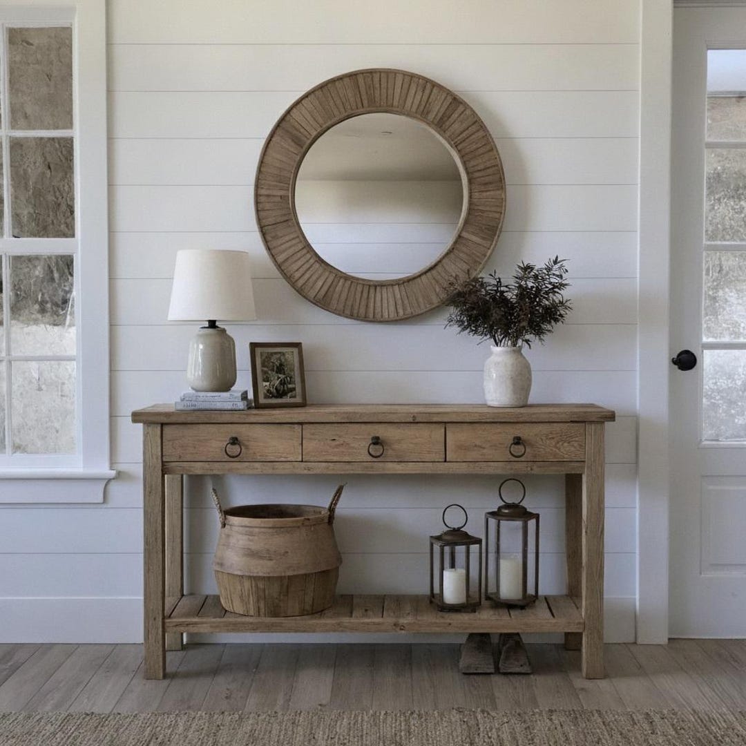 Rustic Wooden Console Table – Custom Farmhouse Style, Live Edge Solid ...