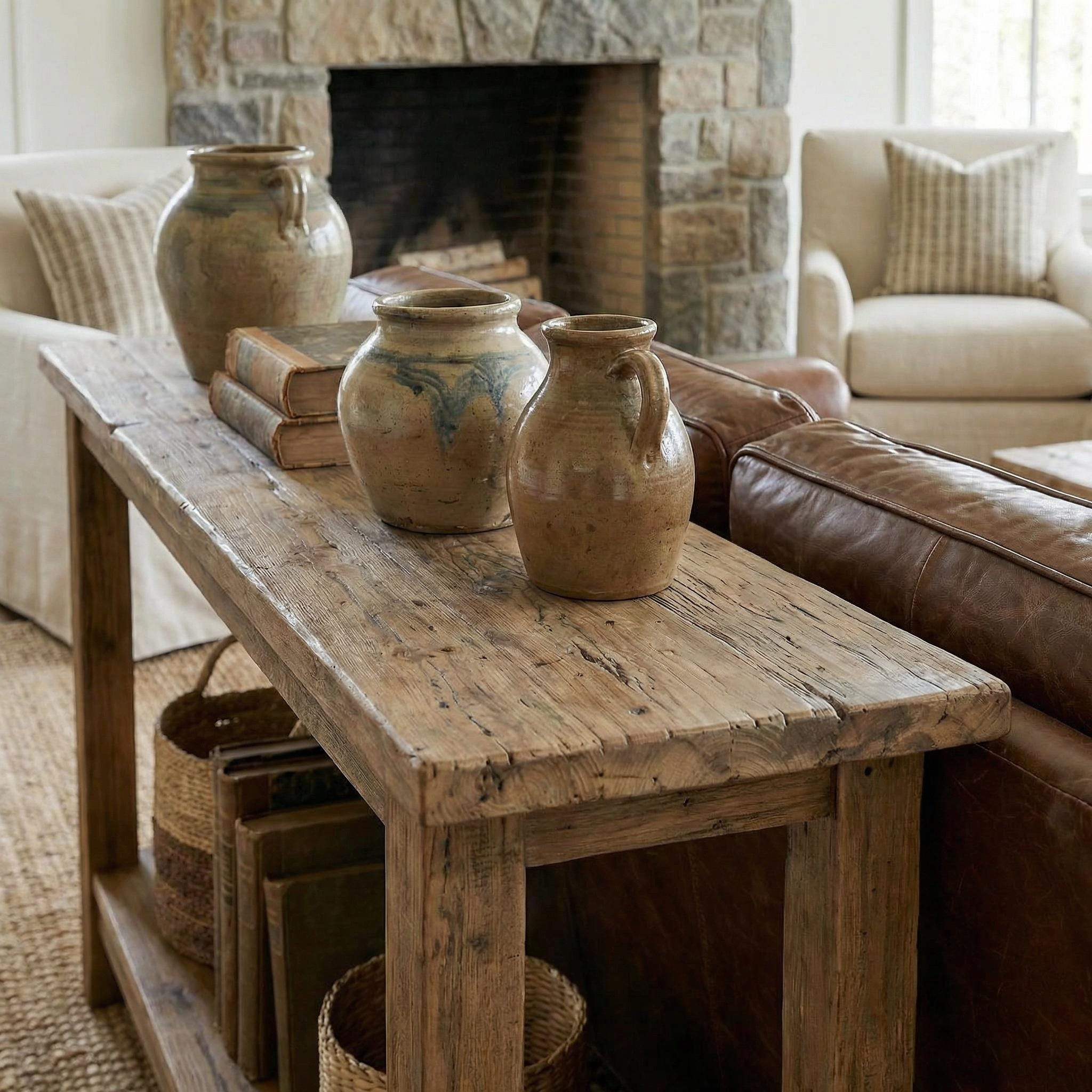 Rustic Wooden Console Table – Custom Farmhouse Style, Live Edge Solid ...