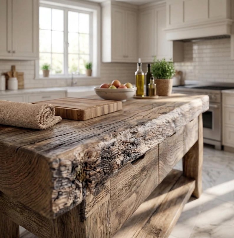 Handmade Live Edge Kitchen Island: Rustic Farmhouse Style With Storage ...