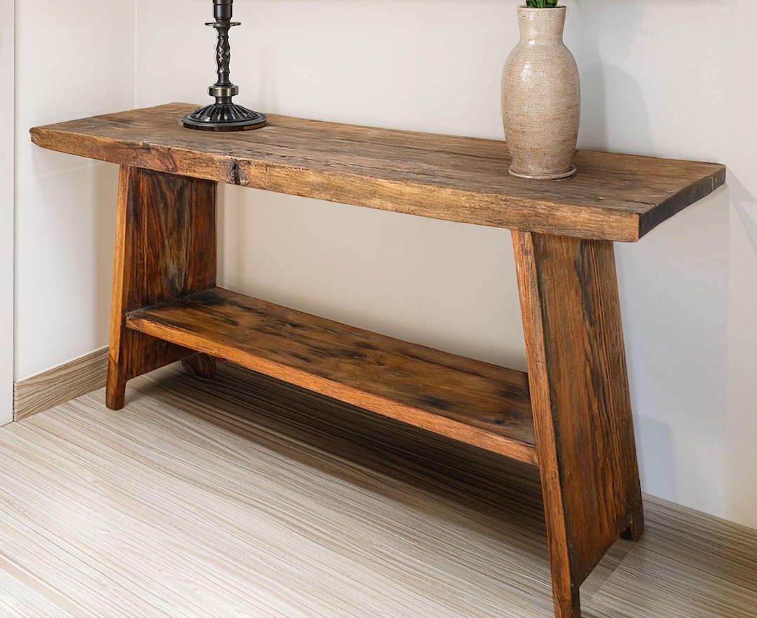 Rustic Wooden Console Table – Custom Farmhouse Style, Live Edge Solid ...