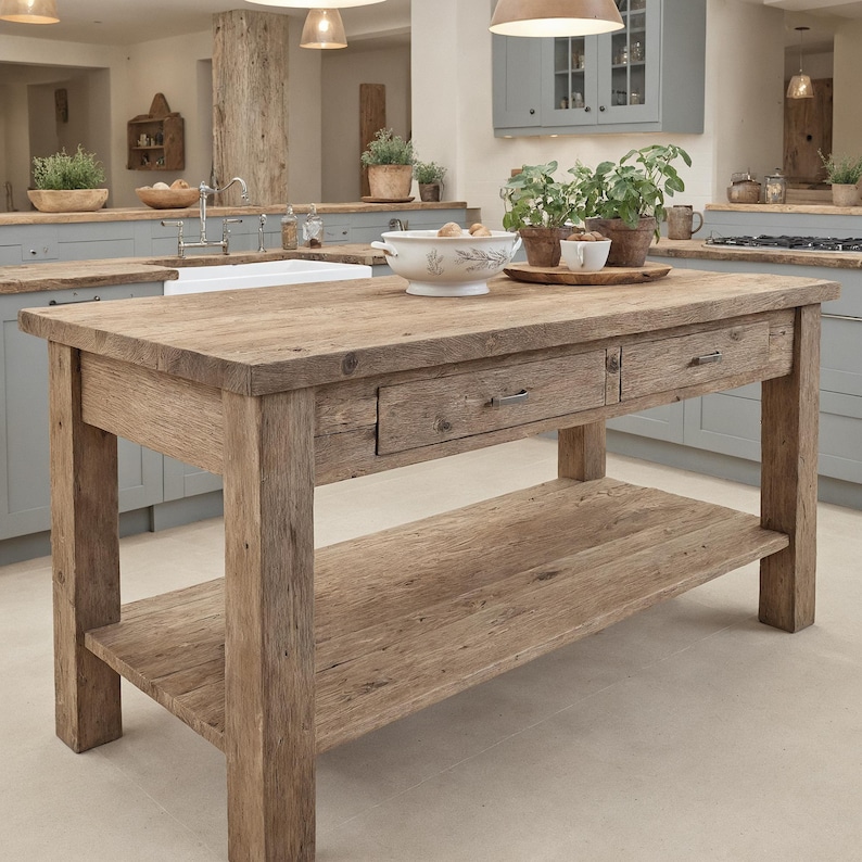 Rustic Wooden Kitchen Island – Custom Handmade Farmhouse Style With ...