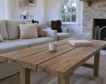 Rustic Wooden Coffee Table – Custom Handmade Farmhouse Style, Solid Rectangular Live Edge Wood Decor