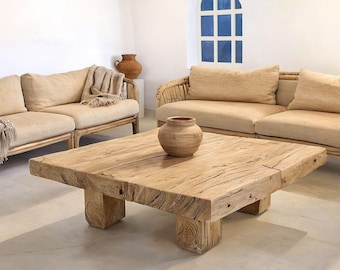 Rustic Wooden Coffee Table – Custom Handmade Farmhouse Style, Solid Rectangular Live Edge Wood Decor