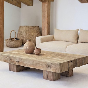 Rustic Wooden Coffee Table – Custom Handmade Farmhouse Style, Solid Rectangular Live Edge Wood Decor
