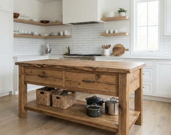 Handmade Live Edge Kitchen Island: Rustic Farmhouse Style with Storage