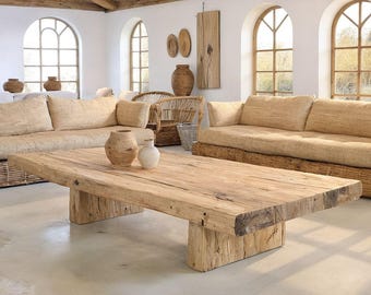 Custom Handmade Rustic Wooden Chunky  Table - Farmhouse Style natural Live Edge Reclaimed Handcrafted solid rectangular wood  home decor